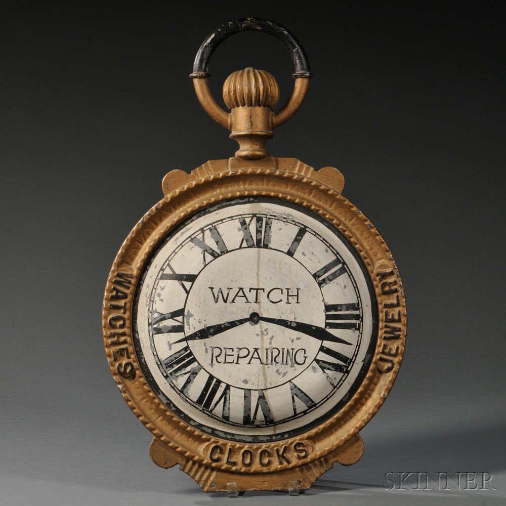 Appraisal: Double-sided Pocket Watch-form Trade Sign th century with the zinc