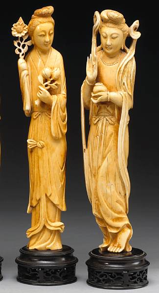 Appraisal: Two tinted ivory figures First half of th Century The