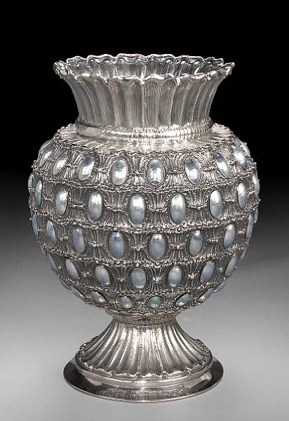 Appraisal: An Italian sterling large vase set with oval mabe pearlsGianmaria