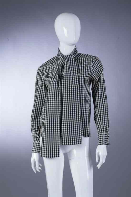 Appraisal: CHANEL BOUTIQUE BLACK AND WHITE GINGHAM CHECK TAFFETA BLOUSE Size