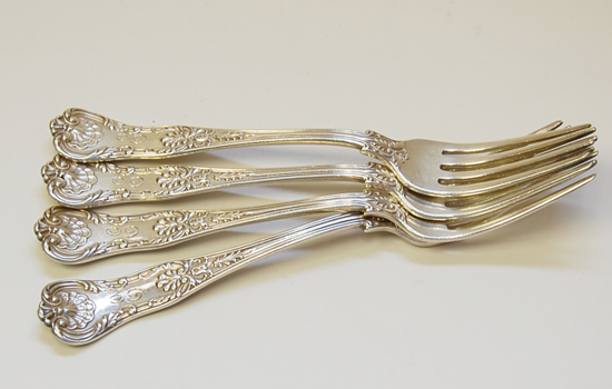 Appraisal: Four New Queens Sterling Forks by Gorham each long and