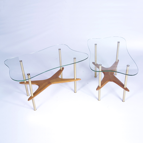 Appraisal: ITALIAN Pair of side tables with freeform glass tops brushed