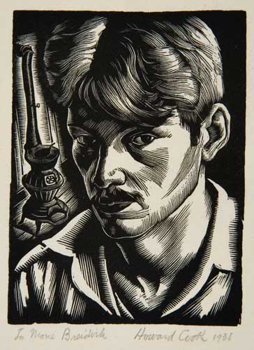 Appraisal: HOWARD COOK Self-Portrait Wood engraving x mm x inches full