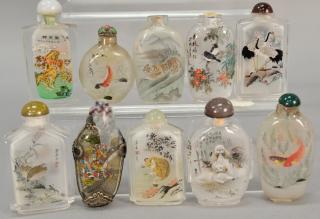 Appraisal: Ten inside painted glass crystal snuff bottles all reverse painted