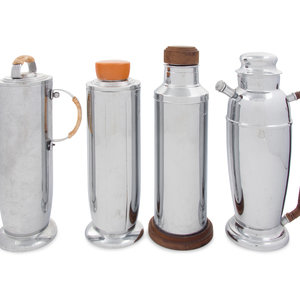 Appraisal: A Group of Four Chromed Metal Cocktail Shakers th Century