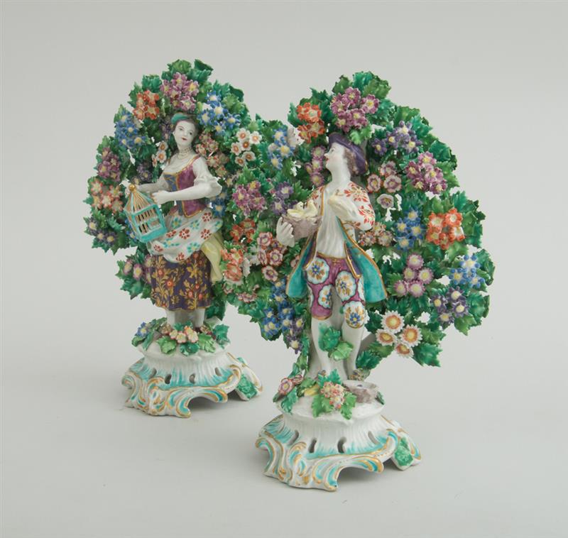 Appraisal: PAIR OF CHELSEA RED ANCHOR BOCCAGE FIGURES With underglaze red