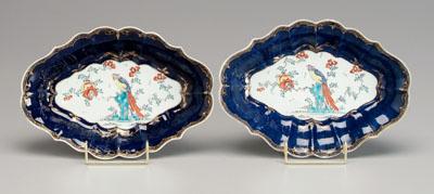 Appraisal: Pair Worcester dessert dishes cartouche shaped with Asian style exotic