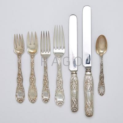 Appraisal: TIFFANY CO CHRYSANTHEMUM SILVER FLATWARE Seven piece partial service for