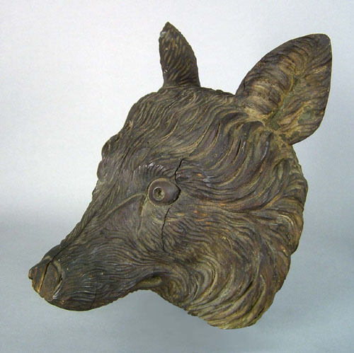 Appraisal: Black Forest carved wolf's head mount h