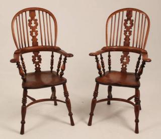 Appraisal: PAIR OF ENGLISH YEWWOOD AND ELM BROAD ARM WINDSOR CHAIRS