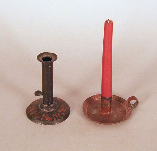 Appraisal: Two painted tin candlesticks h and h