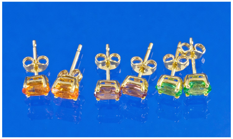 Appraisal: Three Pairs Of ct Gold Earrings Set With Faceted Coloured