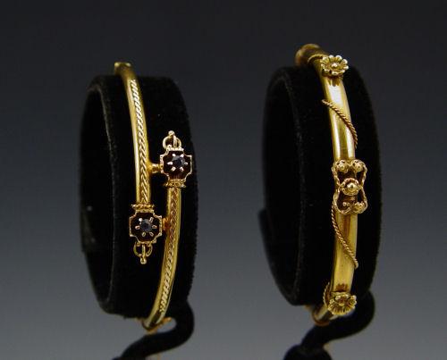 Appraisal: GOLD VICTORIAN BANGLE BRACELETS Two K yellow gold Victorian bangle