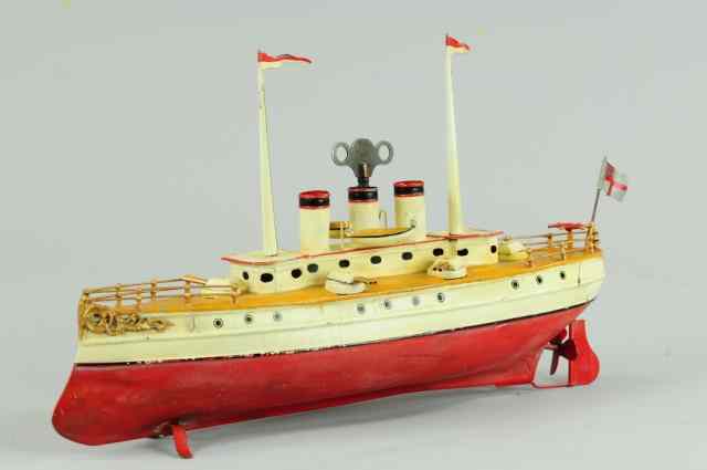 Appraisal: FALK GUNBOAT Germany hand painted red and white hull six