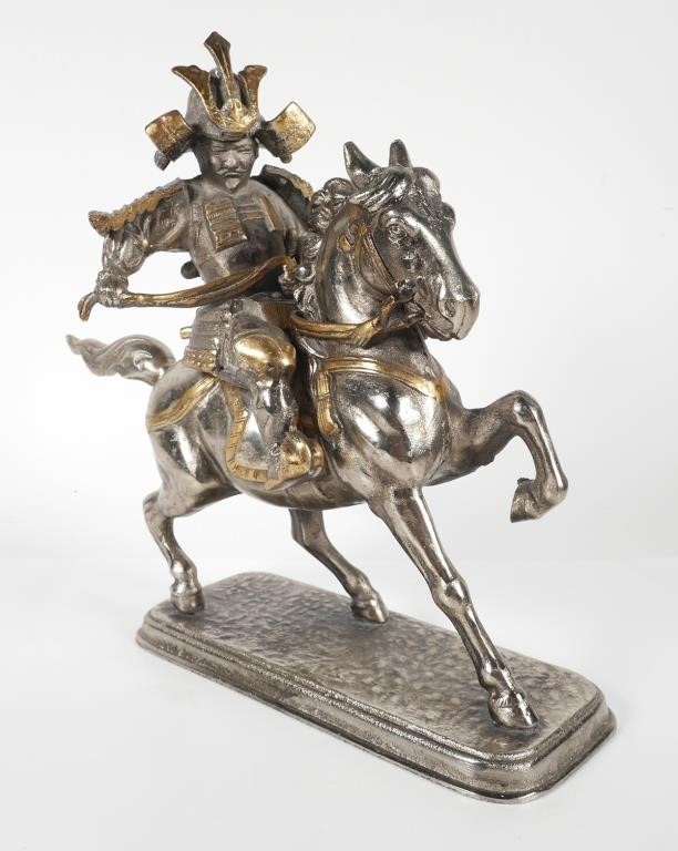 Appraisal: Gilt metal sculpture depicting a Samurai warrior on horseback The