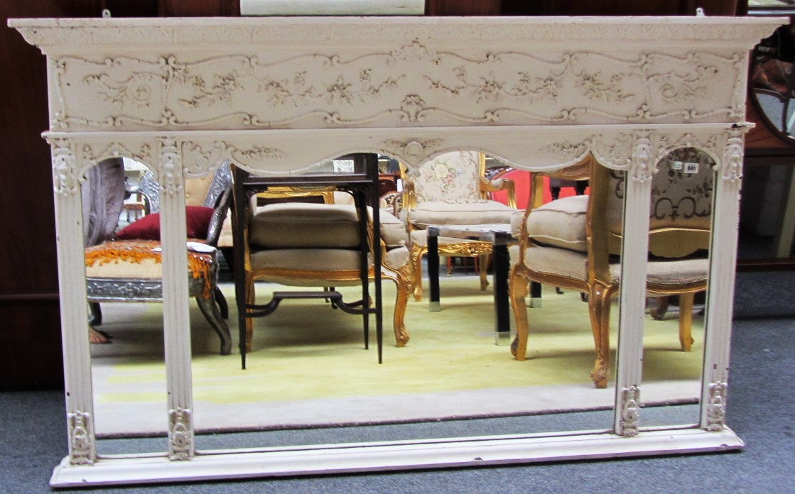 Appraisal: A th century white painted triple plate overmantel mirror with