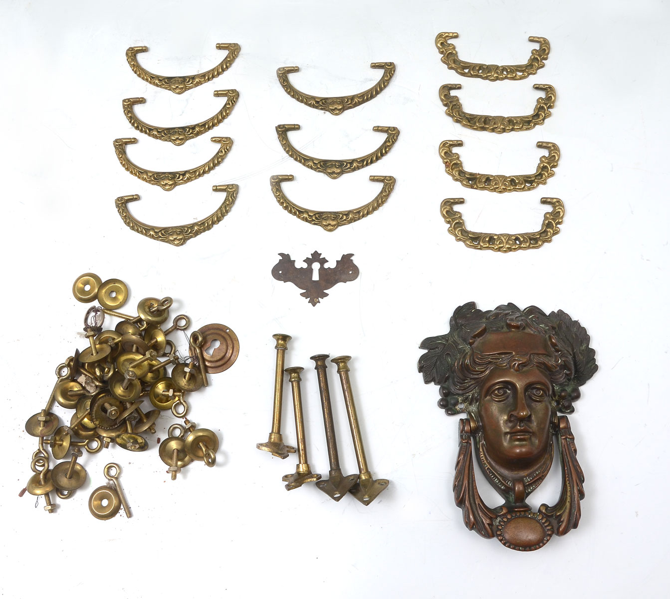 Appraisal: BRASS BRONZE HARDWARE COLLECTION Comprising - th century bronze female