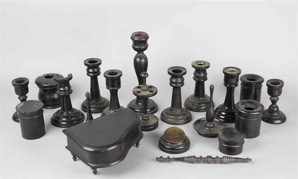 Appraisal: COLLECTION OF EBONY PIECES most marked ebony including nine candlesticks