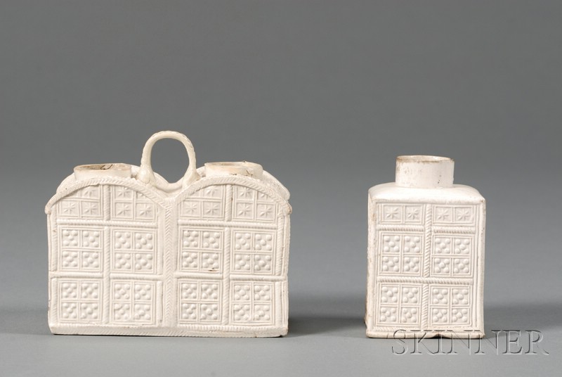 Appraisal: Two Staffordshire White Saltglazed Stoneware Tea Canisters England th century