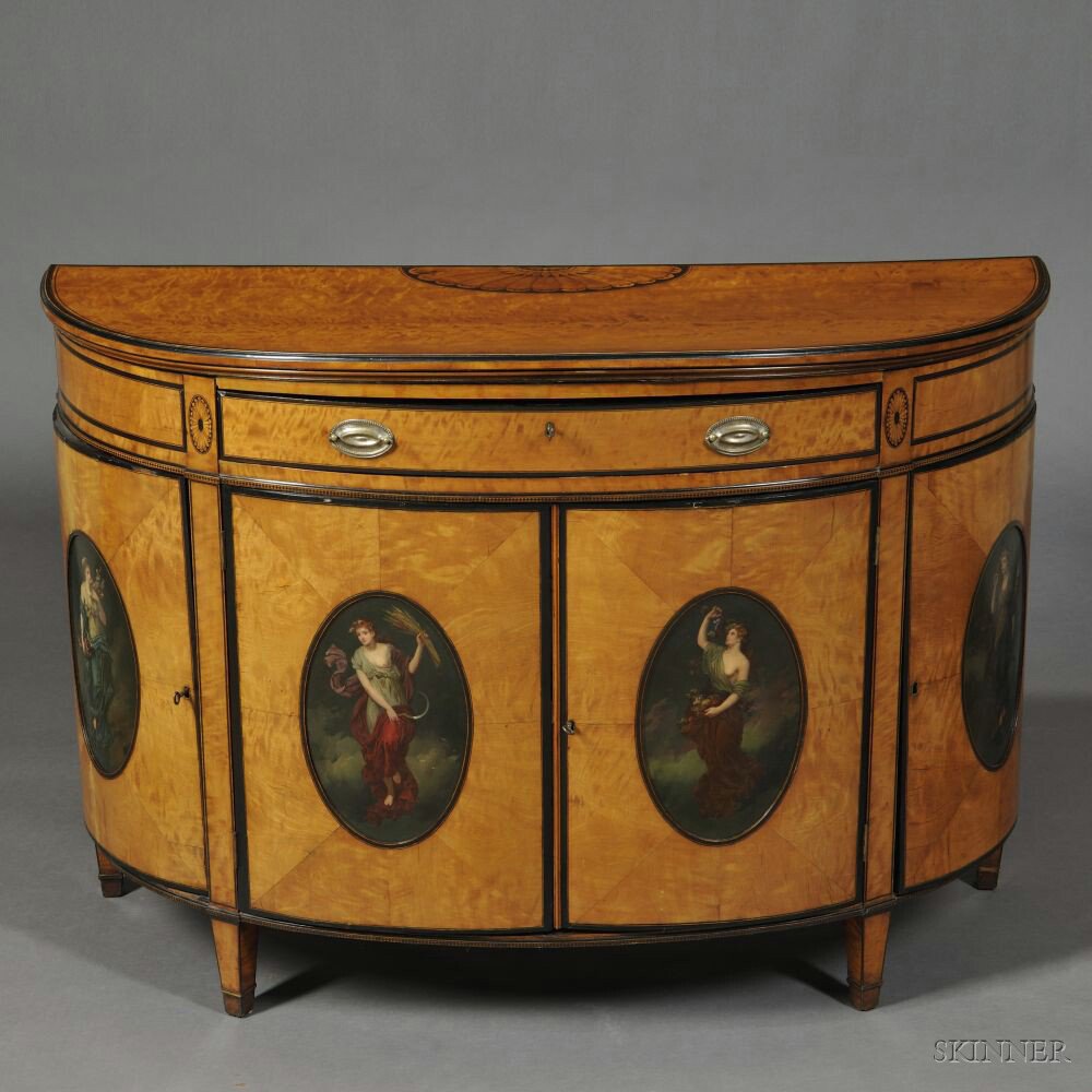 Appraisal: George III-style Satinwood-veneered Demilune Commode late th century top with