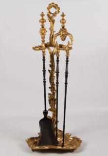 Appraisal: FRENCH ORMOLU MOUNTED PIECE FIRE TOOL SET CONSISTING OF A