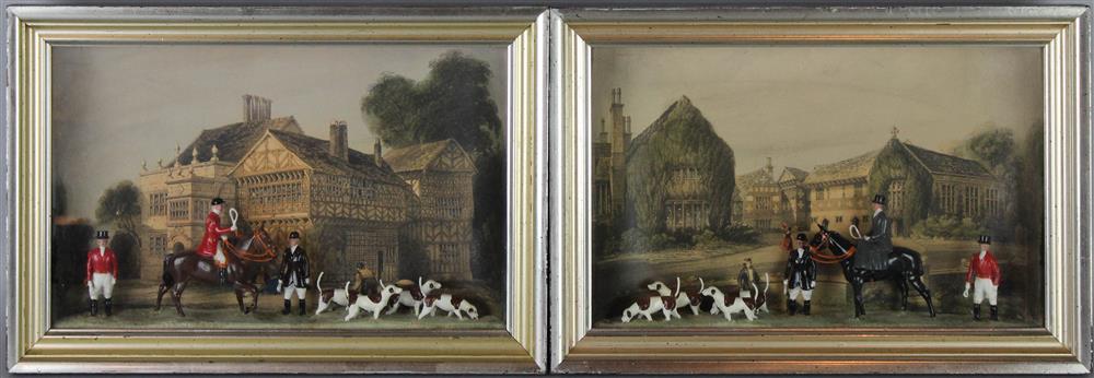 Appraisal: TWO MINIATURE LEAD PAINTED HORSE AND HOUNDS SHADOWBOXES OF SMITHELLS