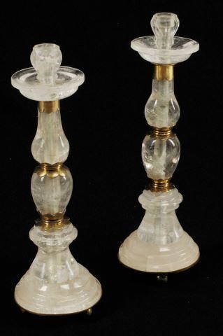 Appraisal: pair Rock crystal candlesticks with metal mounts on ball form