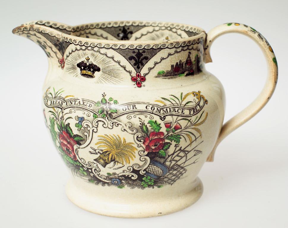 Appraisal: STAFFORDSHIRE CORN LAWS JUG c printed and painted with a