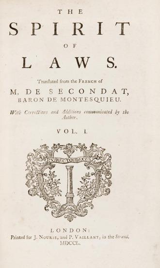 Appraisal: MONTESQUIEU Charles de Secondat - The Spirit of the Laws