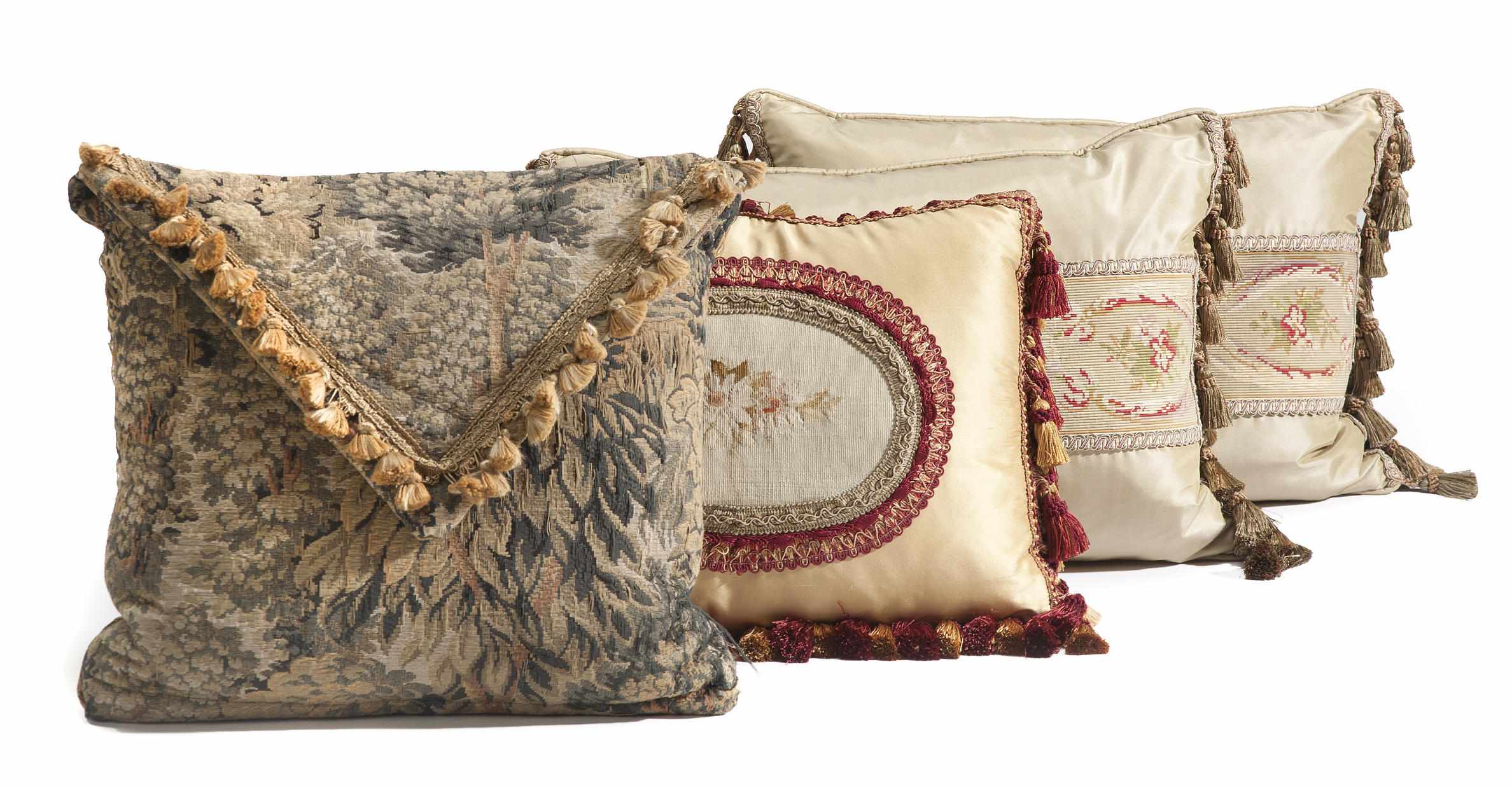 Appraisal: A group of four scatter cushions Together with five needlework