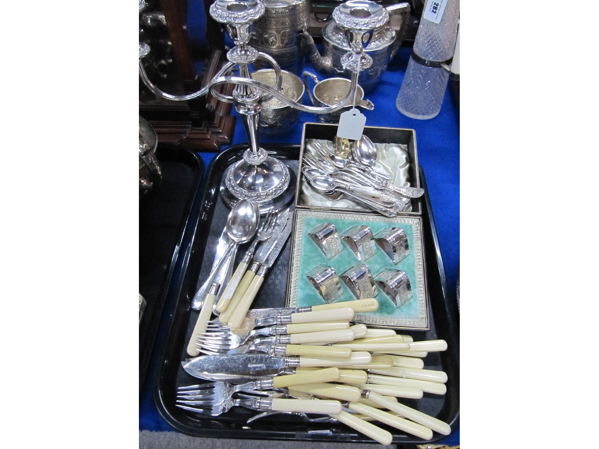 Appraisal: A tray lot of EP - candelabrum napkin rings loose