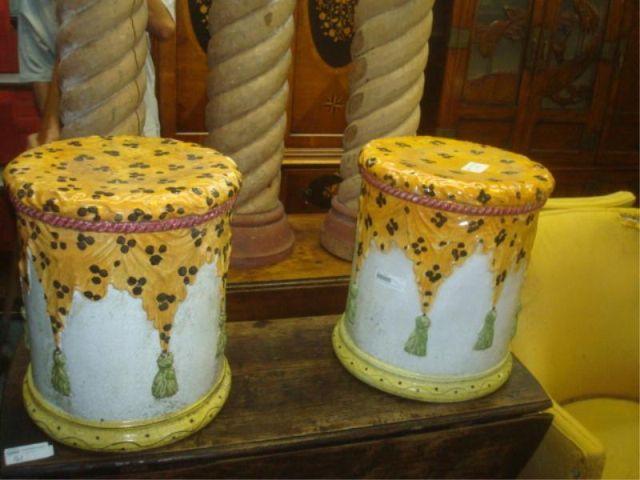 Appraisal: Pair of Paint Decorated Neoclassical Style Terra Cotta Garden Seats