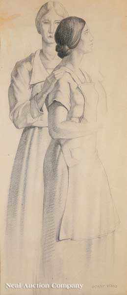 Appraisal: Grant Wood American - Two Women pencil on paper signed