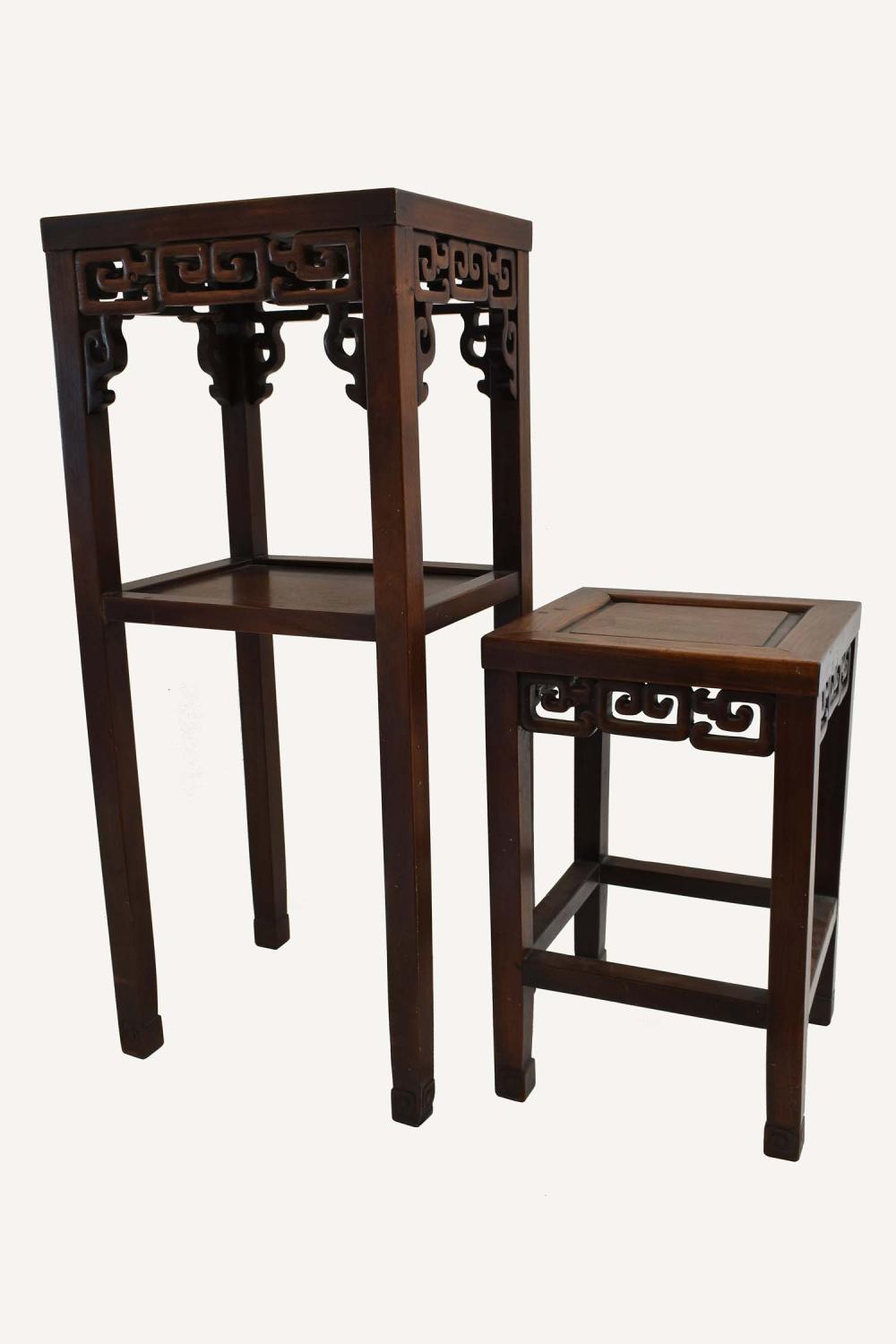 Appraisal: TWO HONG MU PEDESTAL TABLESEarly th Century Both with square