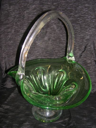 Appraisal: Large Continental Petal-Ribbed Transparent Grass Green and Colorless Glass Flower