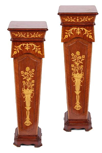 Appraisal: A pair of Louis XVI style mahogany inlaid pedestals height