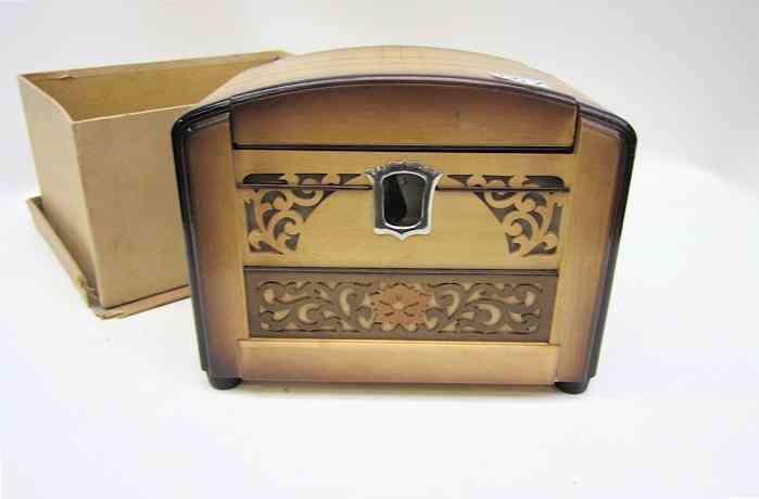 Appraisal: JAPANESE WOODEN MUSICAL CIGARETTE BOX the wind up music box