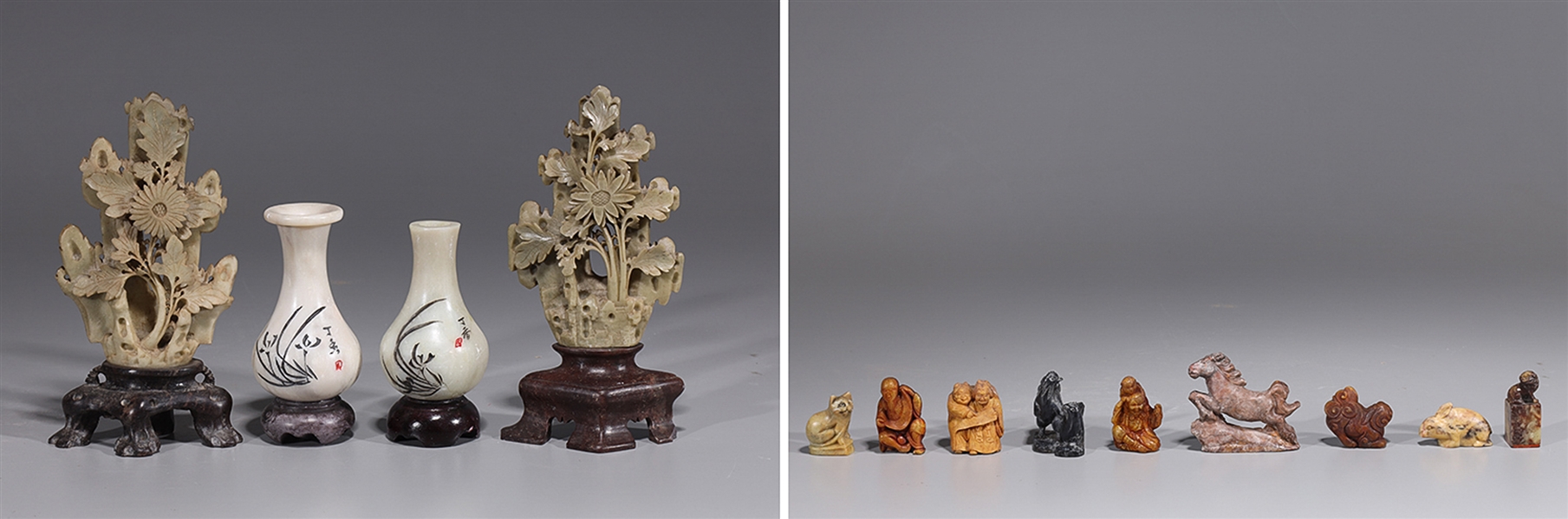 Appraisal: Group of thirteen various Chinese hardstone carving including figures animals