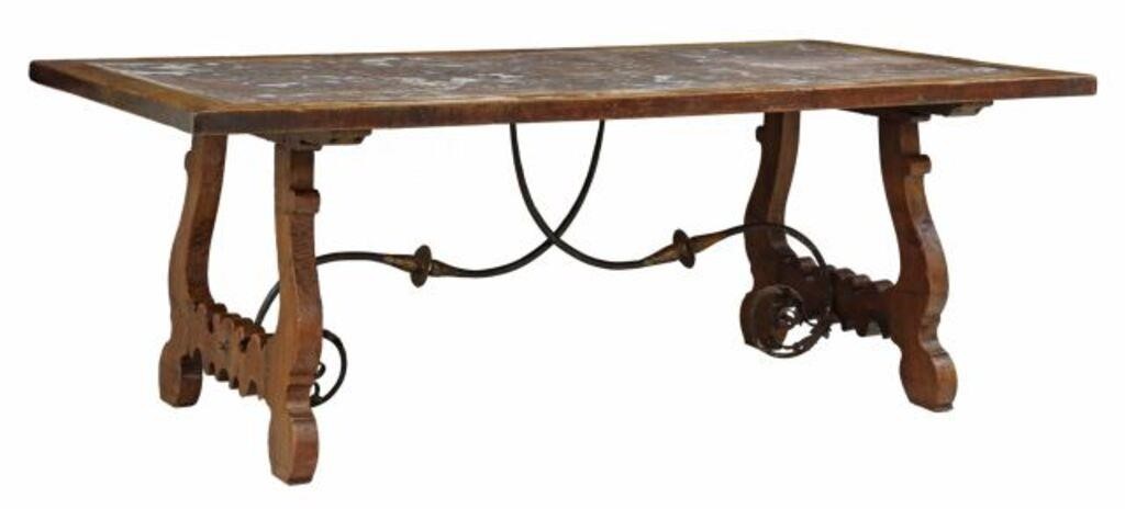 Appraisal: Spanish Baroque style walnut table early th c inset paneled