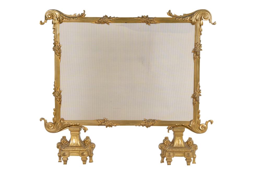 Appraisal: GILT METAL FIRE SCREENwith mesh insert inches wide inches deep