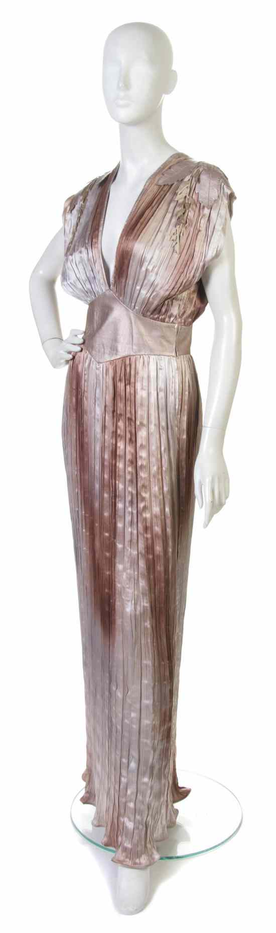 Appraisal: A Roberto Cavalli Pleated Silk and Leather Evening Ensemble Labeled