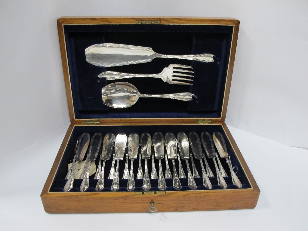 Appraisal: A cased twenty four piece EP fish cutlery set with