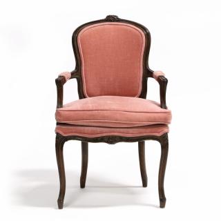 Appraisal: Louis XV Style Fauteuil mid th century walnut pink velvet