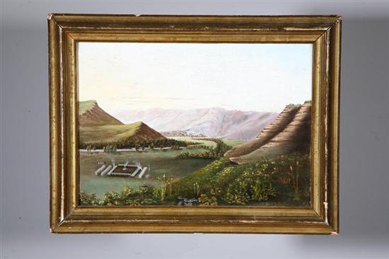 Appraisal: LANDSCAPE WITH MILITARY CAMP AMERICAN ND HALF- TH CENTURY Oil