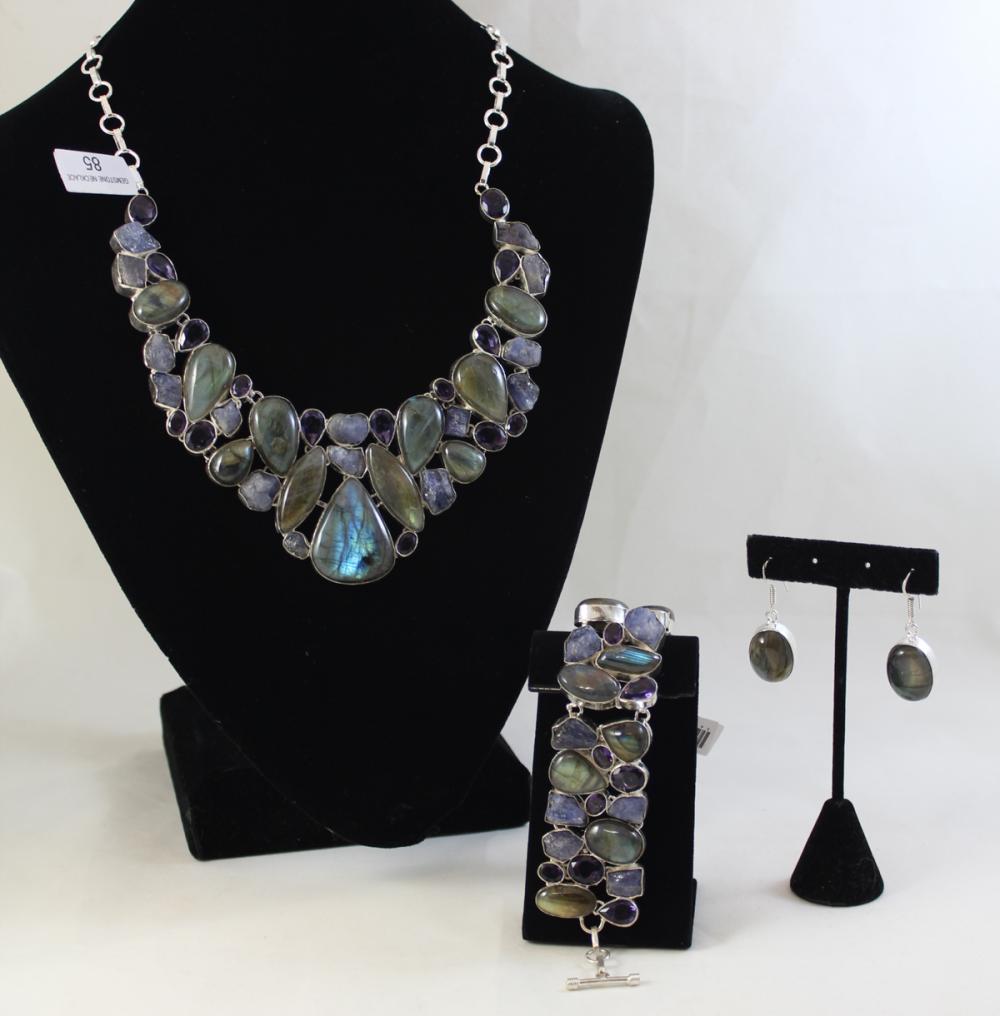 Appraisal: LABRADORITE KYANITE AND AMETHYST JEWELRY SET pieces including a adjustable