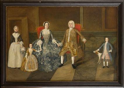 Appraisal: ENGLISH SCHOOL FORMAL FAMILY PORTRAIT Oil on canvas relined x