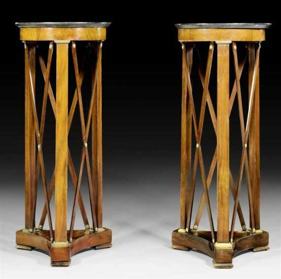 Appraisal: PAIR OF ROUND PORTE-TORCHERES A L'ANTIQUE Empire Paris circa Mahogany