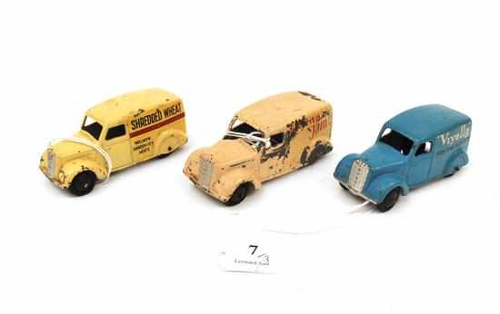 Appraisal: THREE DINKY TYPE VANS INCLUDING VIYELLA HARTLEYS JAM AND SHREDDED