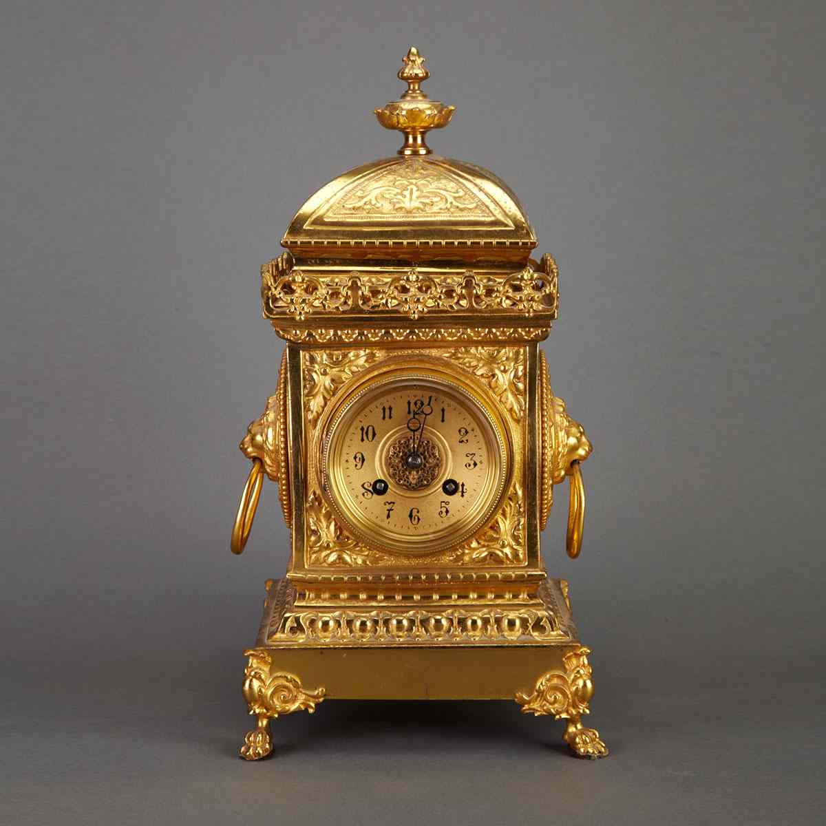 Appraisal: French Renaissance Style Gilt Bronze Table Clock th century the