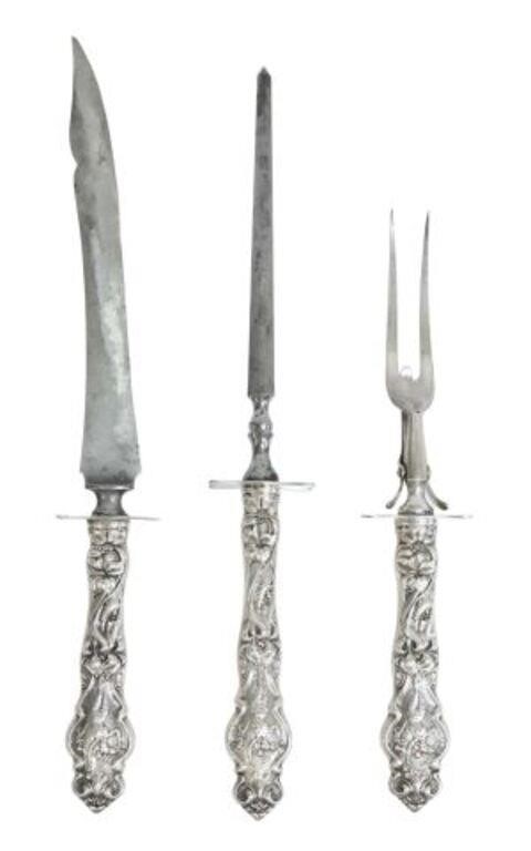 Appraisal: piece American Art Nouveau sterling silver roast carving set Wallace